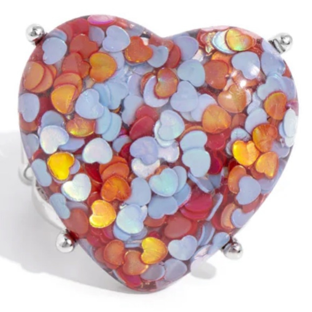 ❤️🩵❤️ “PATTERNED PROMENADE” RED IRIDESCENT OVERSIZED HEART PAPARAZZI RING❗️